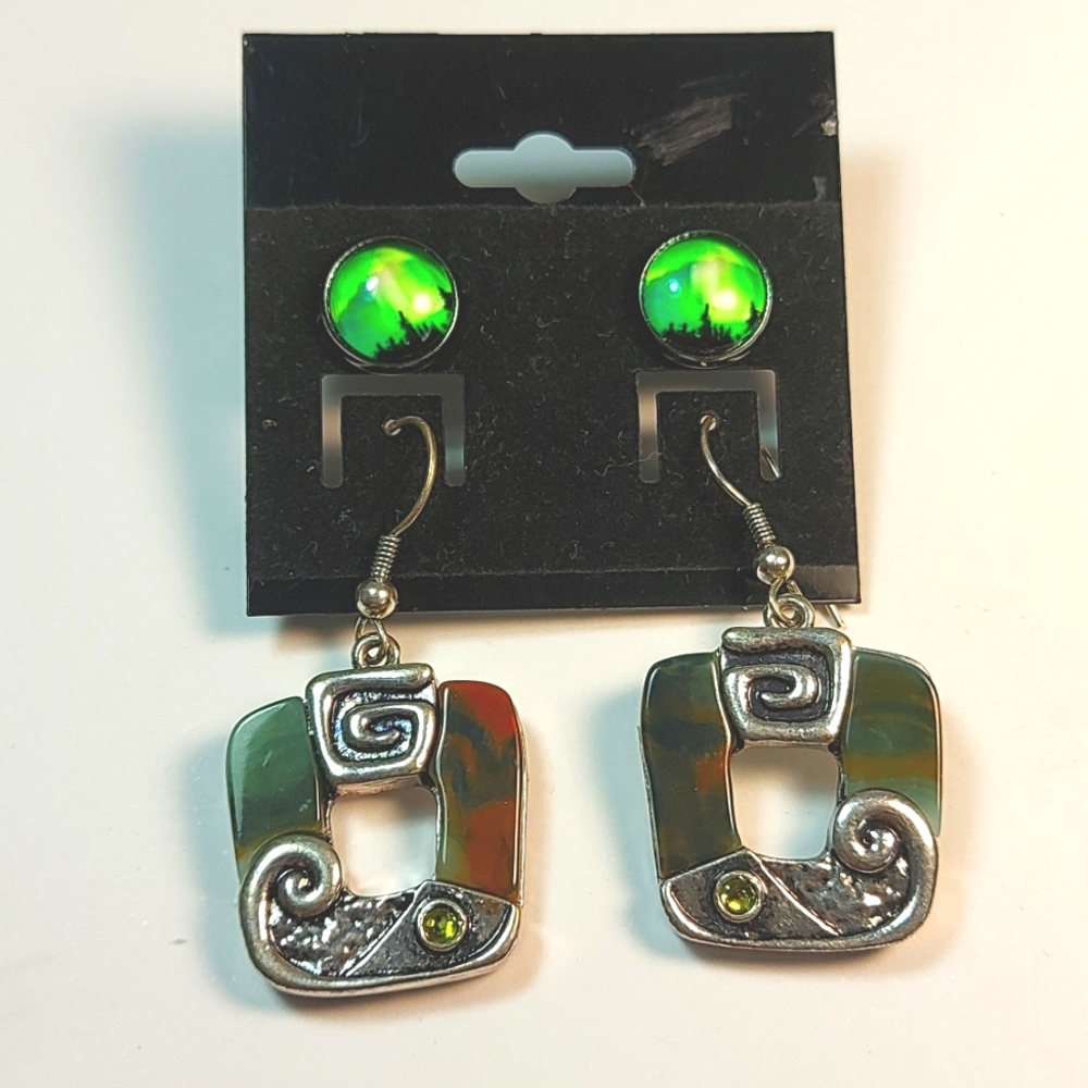 3 for $25- Aztec Style Stone Earrings with  Aurora Borealis Bonus Earrings